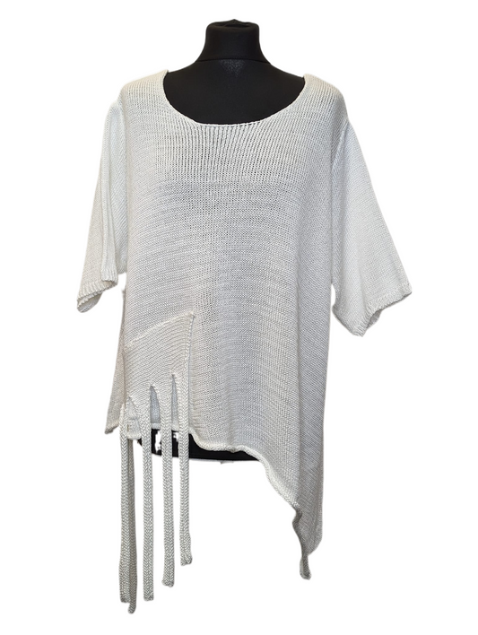 Asymmetric tassel layering jumper top