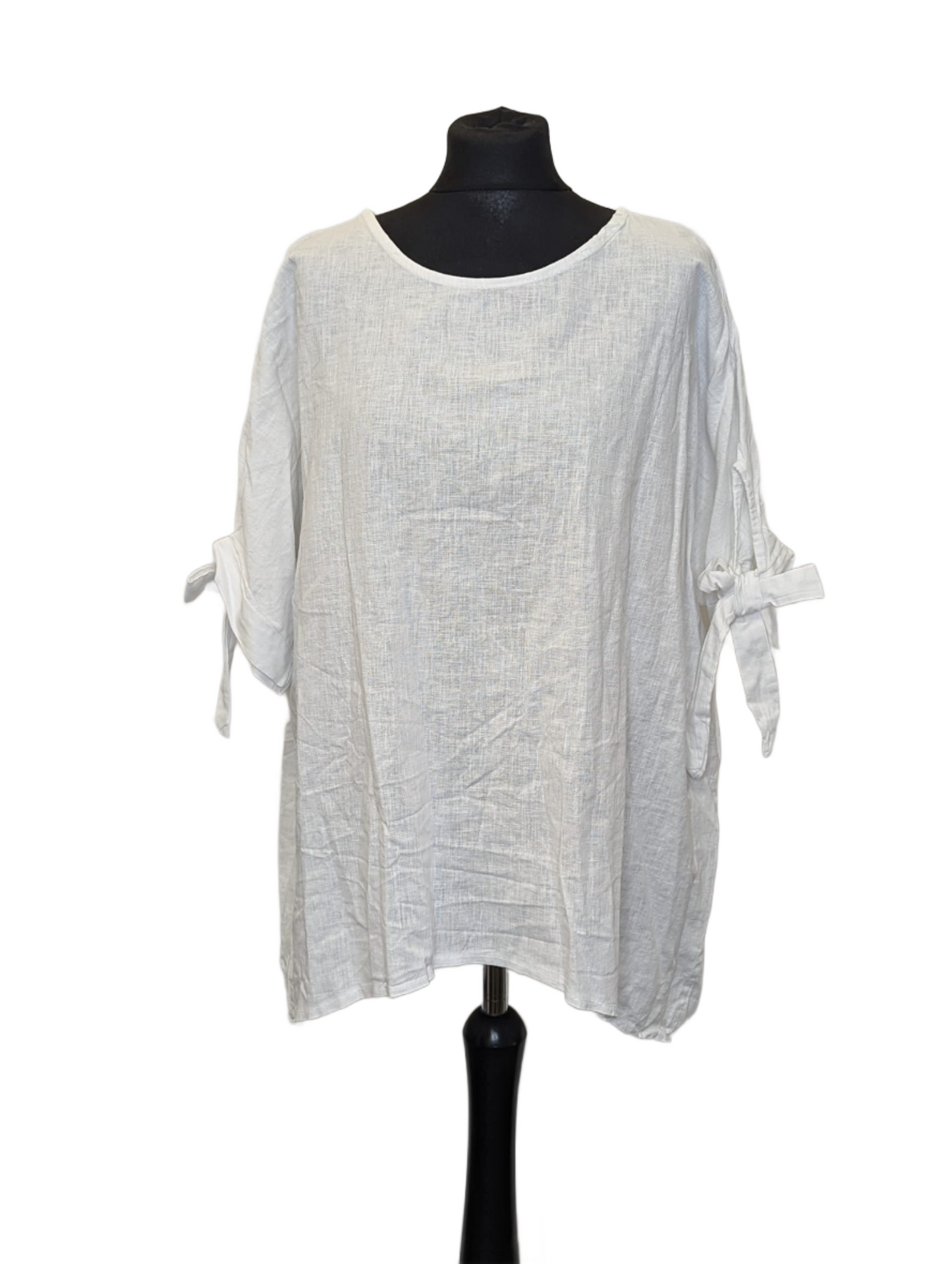 Mix linen tye sleeve blouse