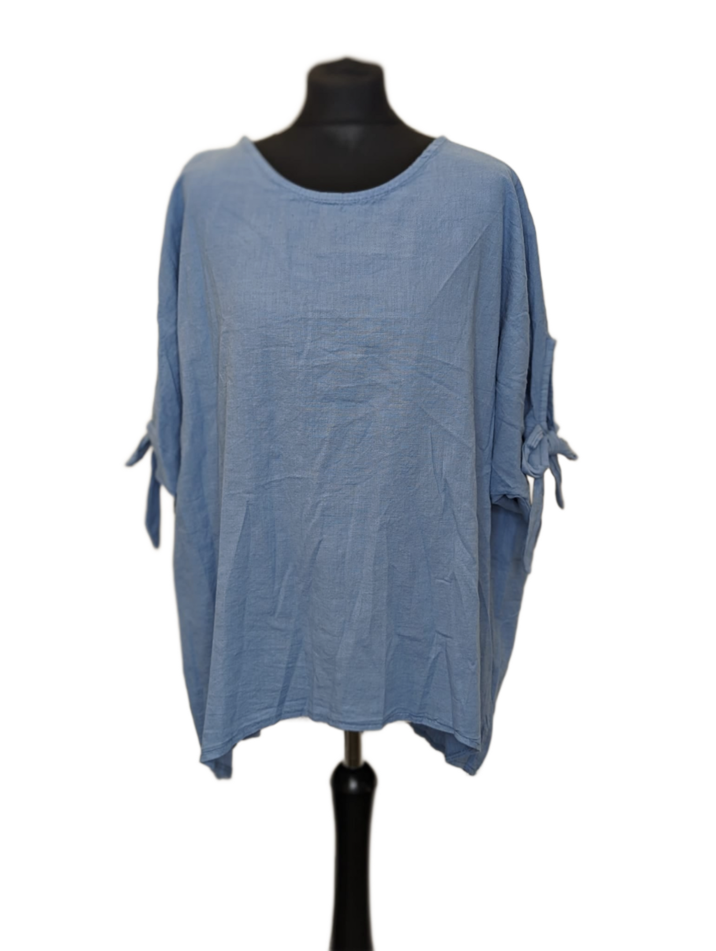 Mix linen tye sleeve blouse