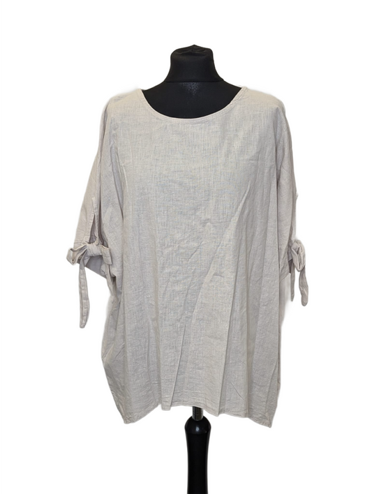 Mix linen tye sleeve blouse