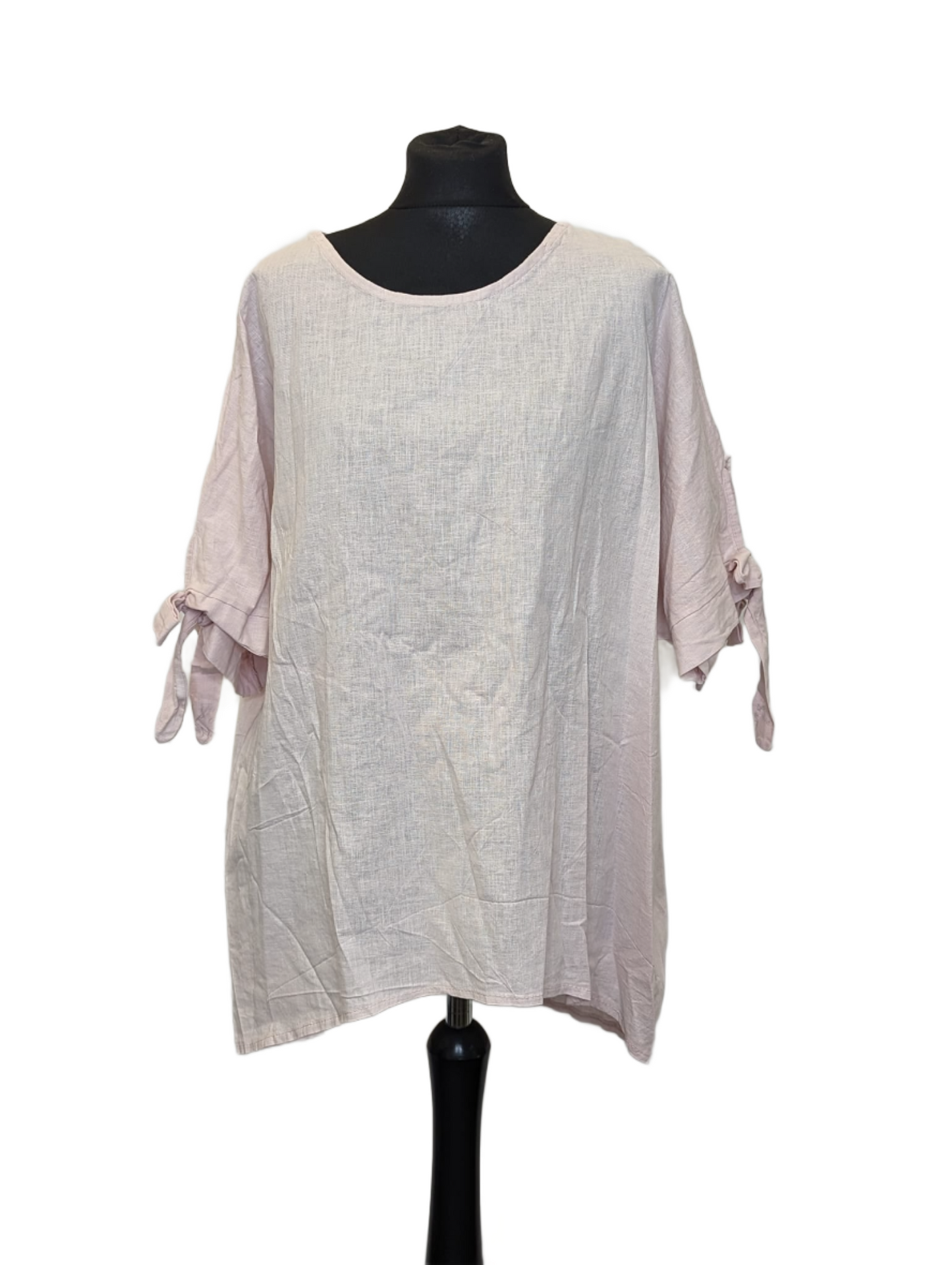 Mix linen tye sleeve blouse