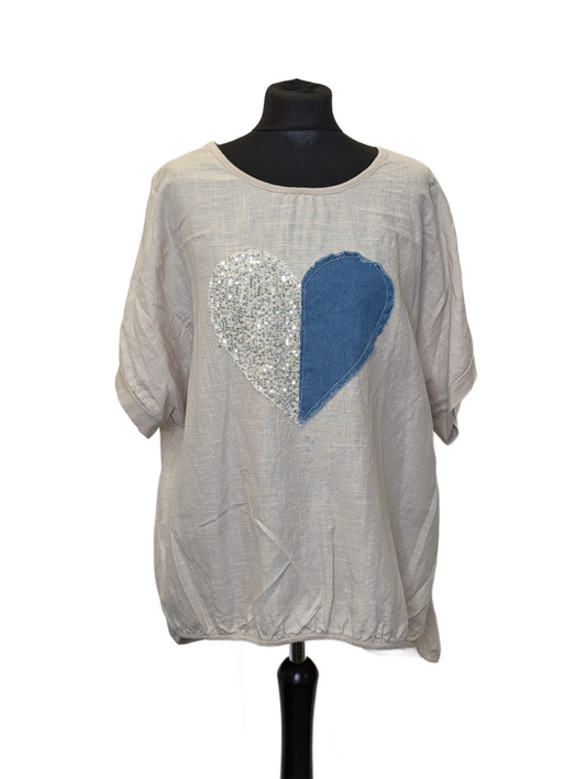 Heart design Linen mix Top